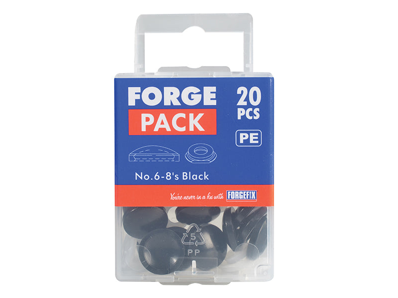 ForgeFix Domed Cover Cap Black No. 6-8 Forge Pack 20 FORFPPDT2