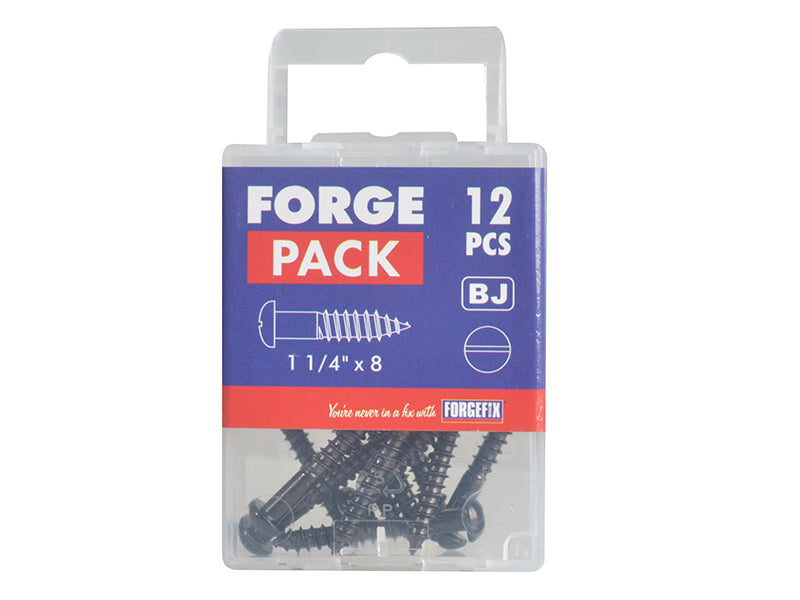 ForgeFix Wood Screw Slotted Round Head ST Black Japanned 1.1/4in x 8 Forge Pack 12 FORFPR1148J