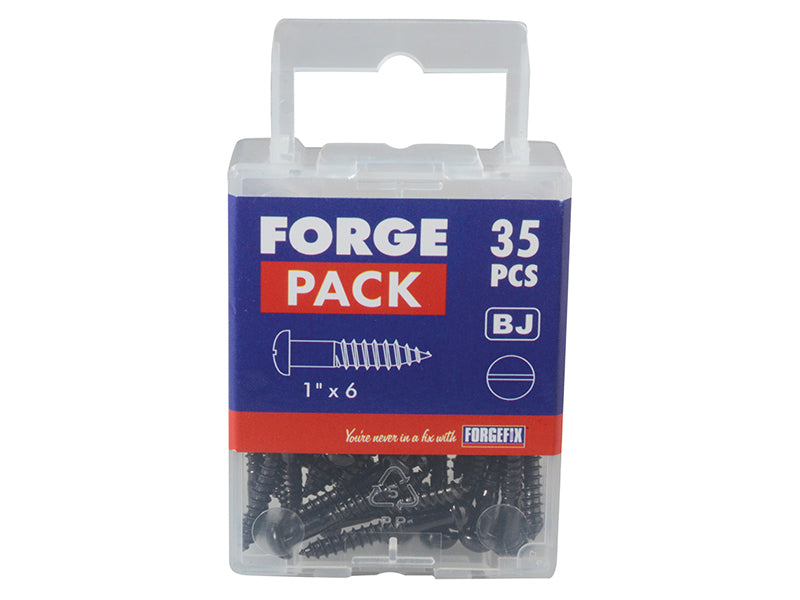 ForgeFix Wood Screw Slotted Round Head ST Black Japanned 1in x 6 Forge Pack 35 FORFPR16J