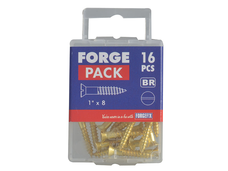 ForgeFix Wood Screw Slotted Raised Head ST Solid Brass 1in x 8 Forge Pack 16 FORFPRA18B