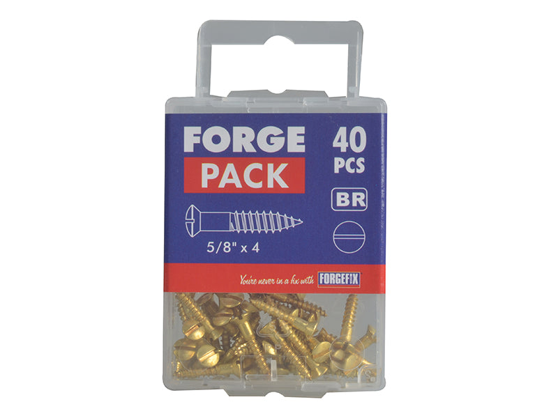 ForgeFix Wood Screw Slotted Raised Head ST Solid Brass 5/8in x 4 Forge Pack 40 FORFPRA584B