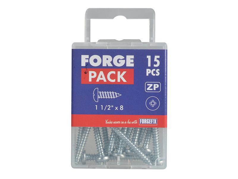 ForgeFix Self-Tapping Screw Pozi Compatible Pan Head ZP 1.1/2in x 8 ForgePack 15 FORFPS1128Z