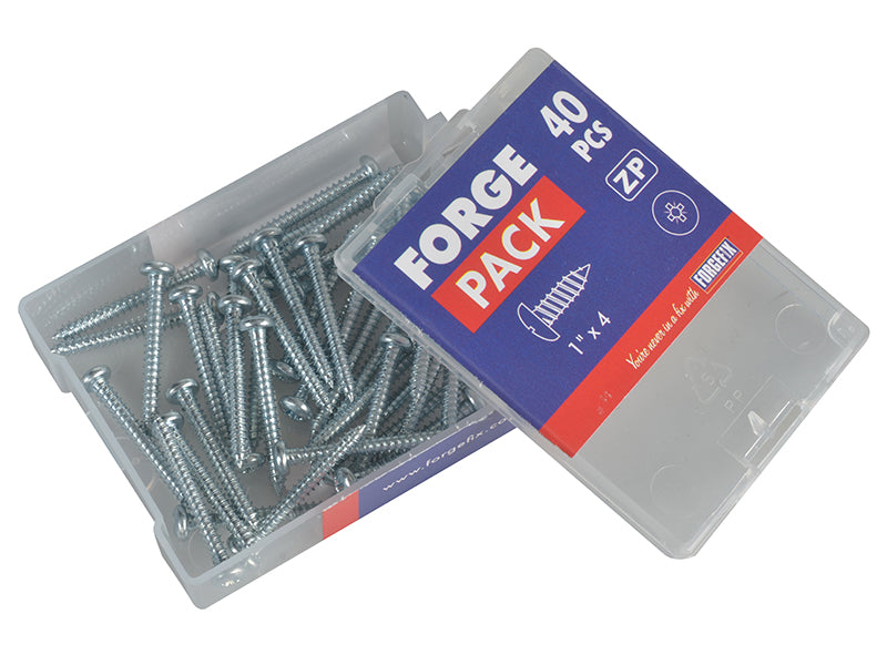ForgeFix Self-Tapping Screw Pozi Compatible Pan Head ZP 1in x 4 ForgePack 40 FORFPS14Z