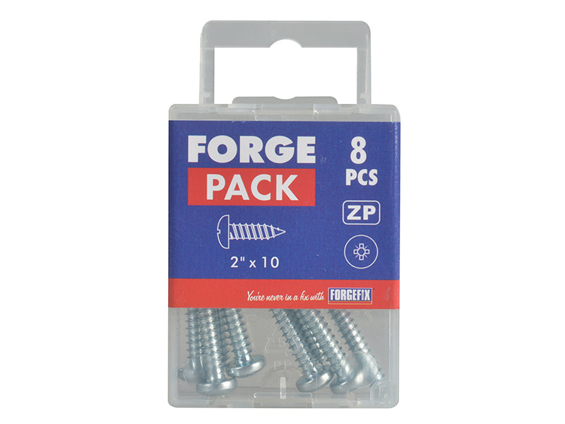 ForgeFix Self-Tapping Screw Pozi Compatible Pan Head ZP 2in x 10 ForgePack 8 FORFPS210Z