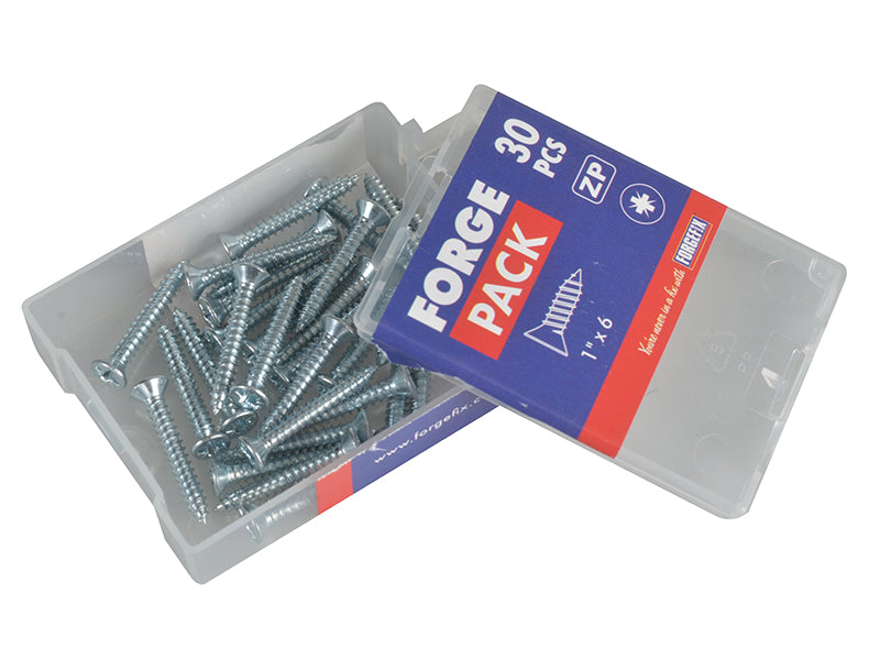 ForgeFix Self-Tapping Screw Pozi Compatible CSK ZP 1in x 6 ForgePack 30 FORFPSC16Z