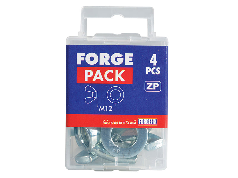 ForgeFix Wing Nut & Washers ZP M12 Forge Pack 4 FORFPWING12