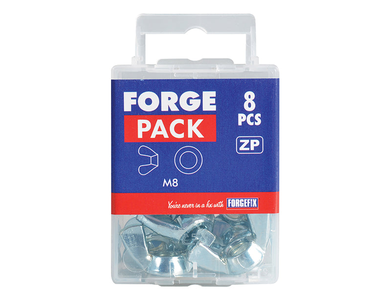 ForgeFix Wing Nut & Washers ZP M8 Forge Pack 8 FORFPWING8
