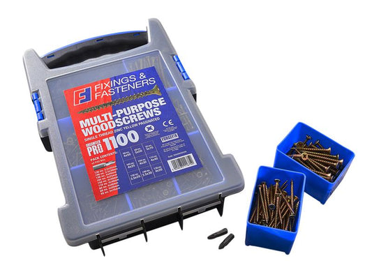 ForgeFix Multi-Purpose Wood Screw Kit, 1100 Piece + 2 x PZ2 Bits FORMP1100KIT