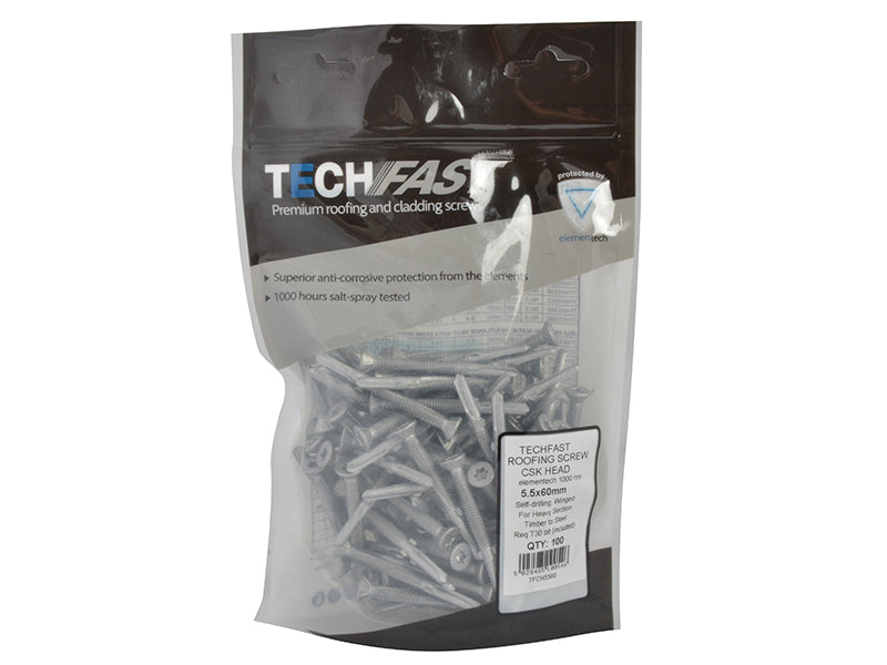 ForgeFix TechFast Roofing Screw Timber - Steel Heavy Section 5.5 x 60mm Pack 100 FORTFCH5560