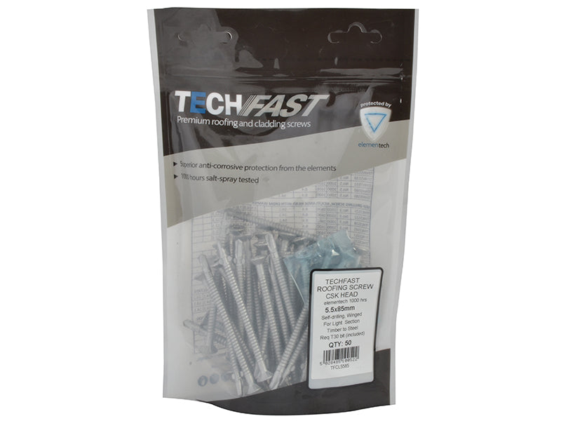 ForgeFix TechFast Roofing Screw Timber - Steel Light Section 5.5 x 85mm Pack 50 FORTFCL5585