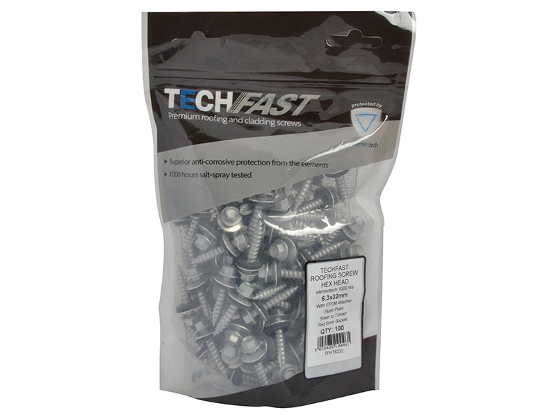 ForgeFix TechFast Hex Head Screw Sheet to Timber 6.3 x 32mm Pack 100 FORTFHT6332