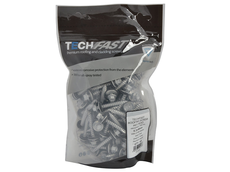 ForgeFix TechFast Hex Head Screw Sheet to Timber 6.3 x 45mm Pack 100 FORTFHT6345
