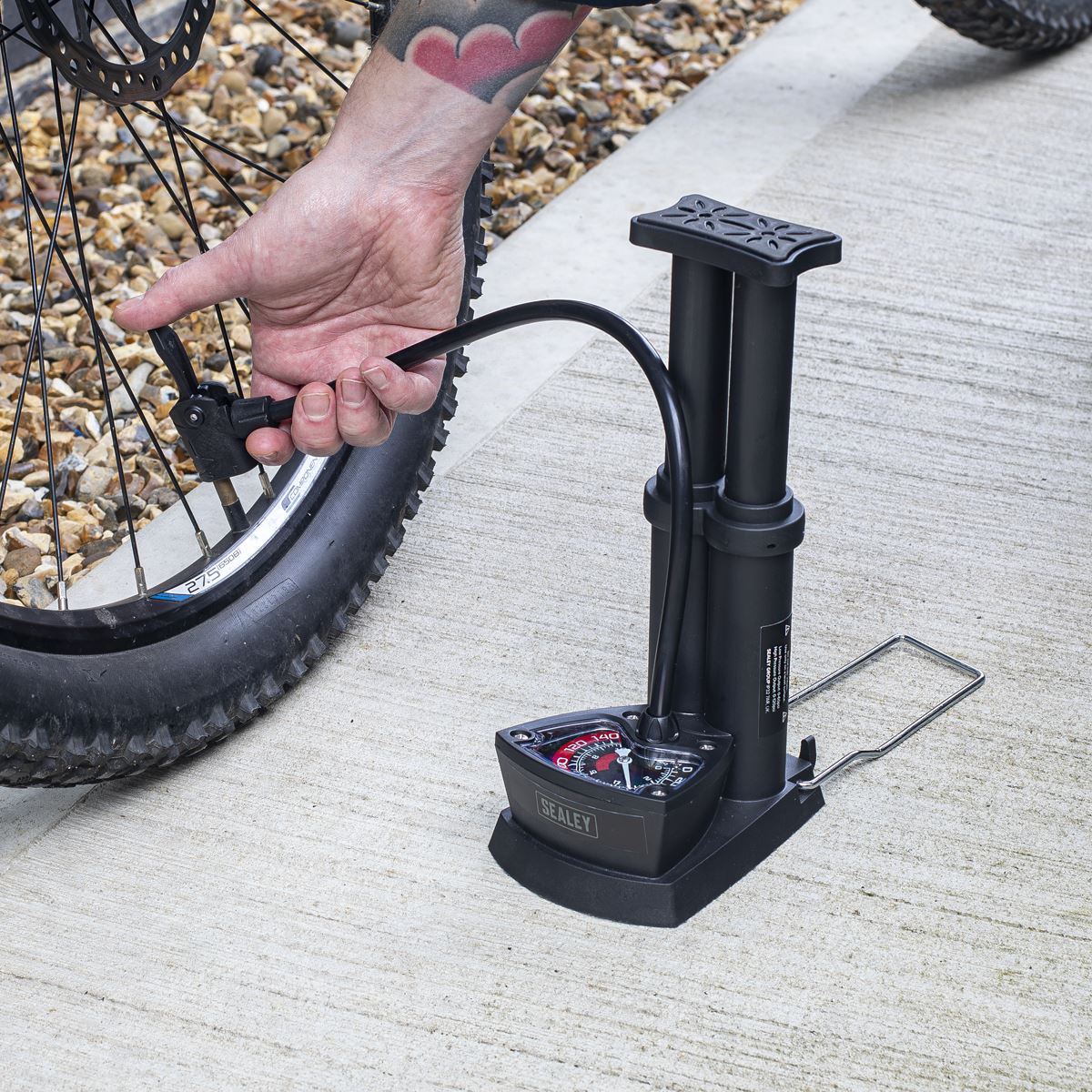 Sealey Mini Twin Barrel Bicycle Foot Pump For Presta And Schrader Valves FP7