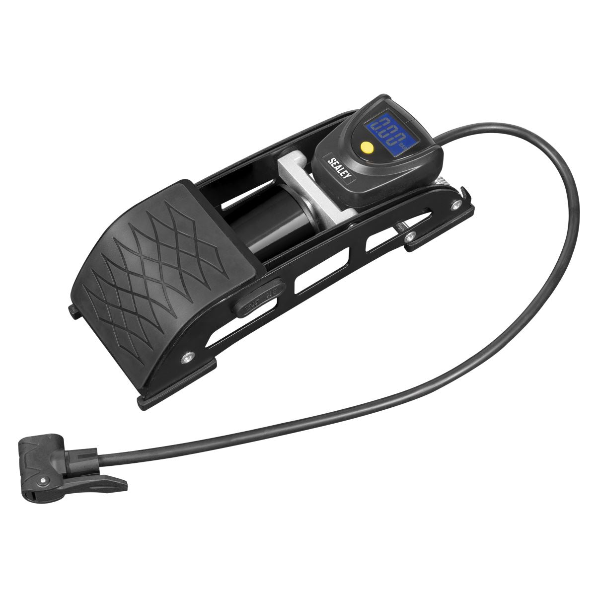 Sealey Single Barrel Digital Foot Pump 0-140psi 0-9bar 685MM Flexible Hose FP8D