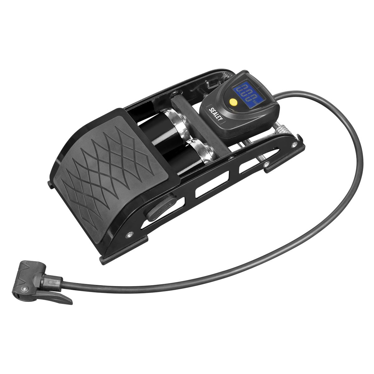 Sealey Twin Barrel Digital Foot Pump 0-73psi & 0-5bar 670MM Flexible Hose FP9D