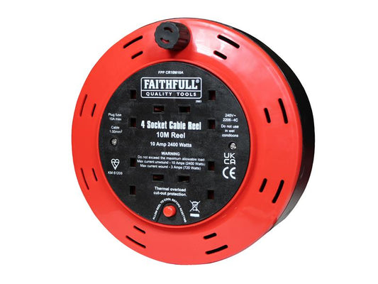 Faithfull Power Plus Cable Reel 240V 10A 4-Socket 10m FPPCR10M10A
