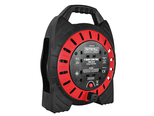 Faithfull Power Plus Semi-Enclosed Cable Reel 240V 13A 4-Socket 10m FPPCR10MSE
