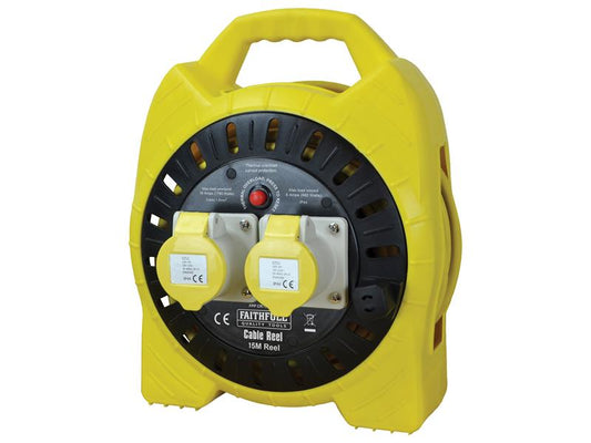 Faithfull Power Plus Semi-Enclosed Cable Reel 110V 16A 2-Socket 15m (1.5mm Cable) FPPCR15MSEL