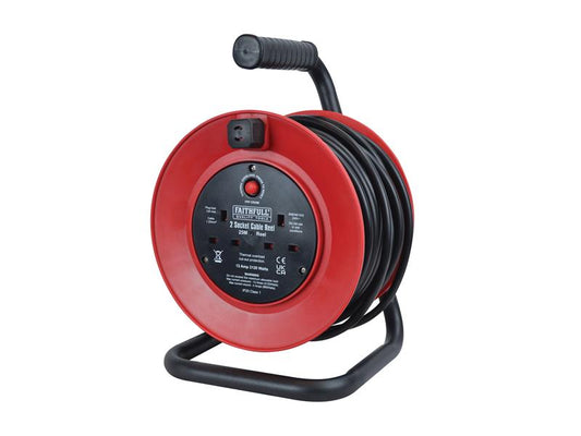 Faithfull Power Plus Open Drum Cable Reel 240V 13A 2-Socket 25m FPPCR25M