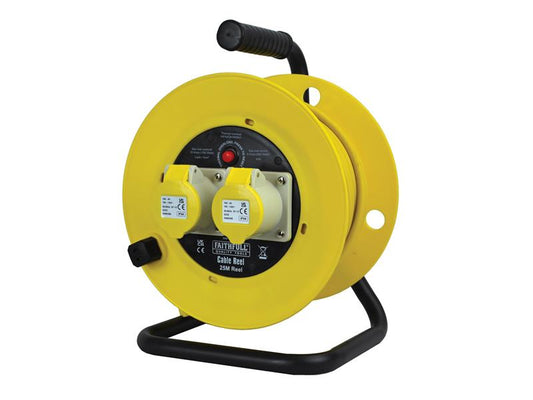Faithfull Power Plus Open Drum Cable Reel 110V 16A 2-Socket 25m (1.5mm Cable) FPPCR25ML