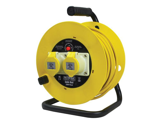 Faithfull Power Plus Open Drum Cable Reel 110V 16A 2-Socket 25m (2.5mm Cable) FPPCR25ML25