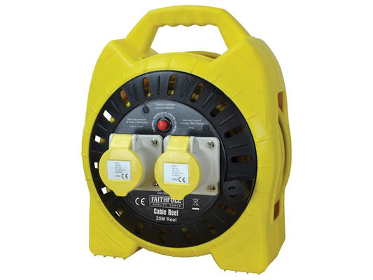 Faithfull Power Plus Semi-Enclosed Cable Reel 110V 16A 2-Socket 25m (1.5mm Cable) FPPCR25MSEL