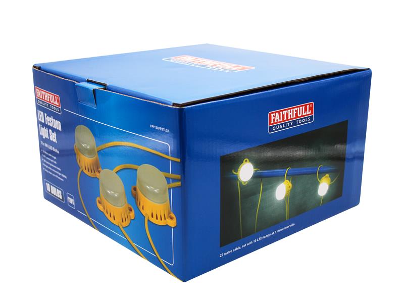 Faithfull Festoon Lights 10 LED Bulbs 110V 22m Power Plus FPPSLFESTL22