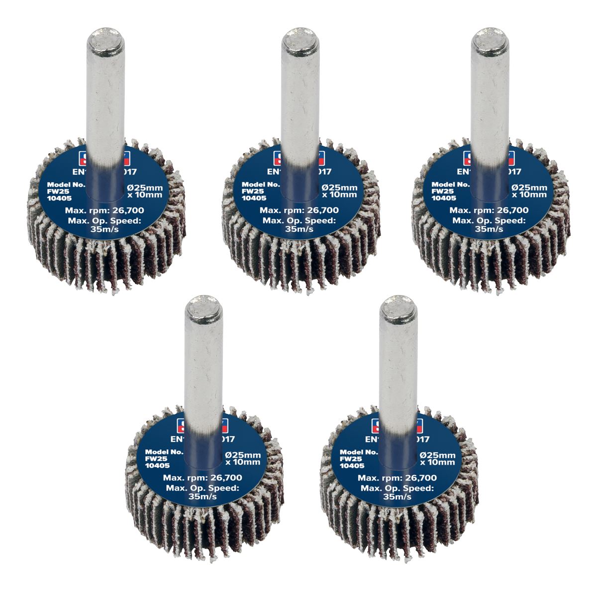 Sealey Flap Wheel �25 x 10mm �6mm Shaft 40Grit - Pack of 5 FW2510405