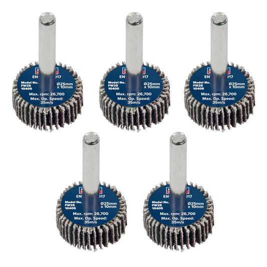 Sealey Flap Wheel �25 x 10mm �6mm Shaft 40Grit - Pack of 5 FW2510405