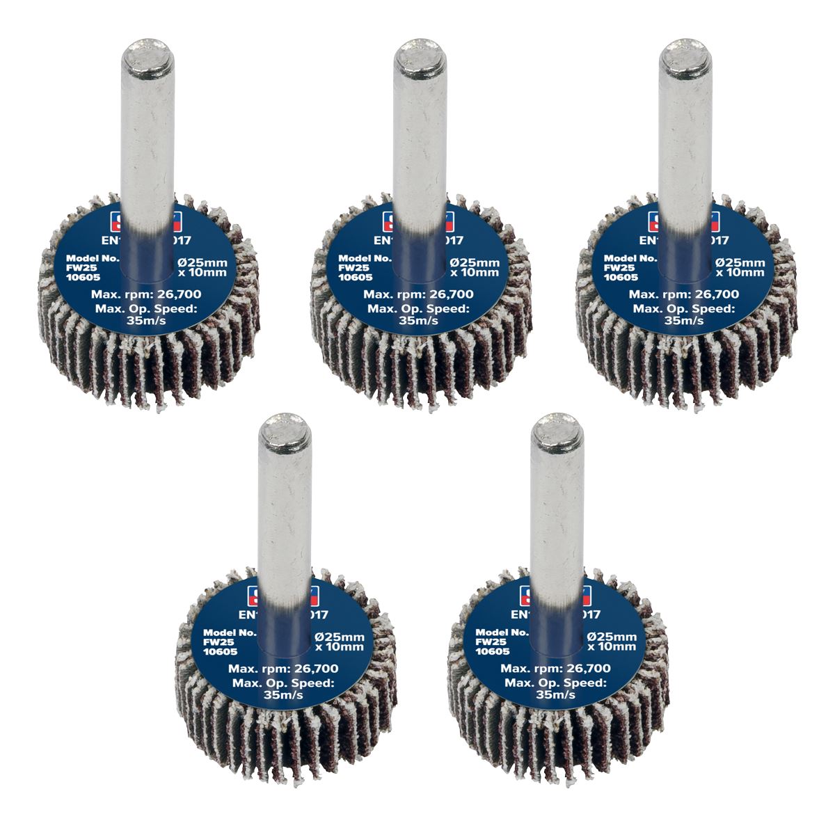 Sealey Flap Wheel �25 x 10mm �6mm Shaft 60Grit - Pack of 5 FW2510605
