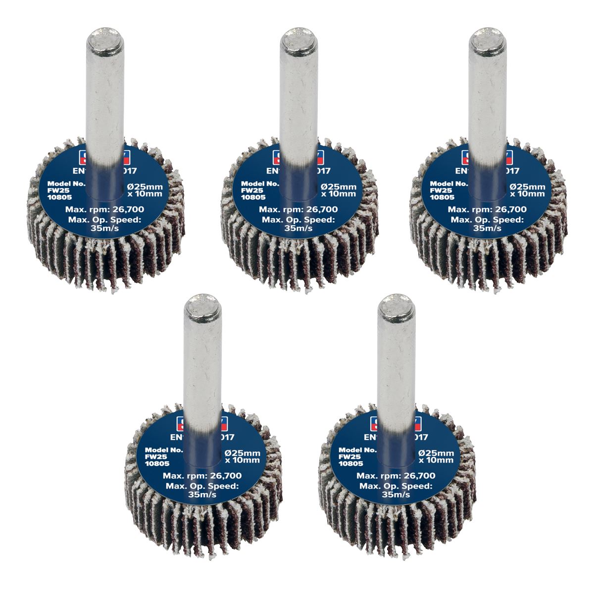 Sealey Flap Wheel �25 x 10mm �6mm Shaft 80Grit - Pack of 5 FW2510805