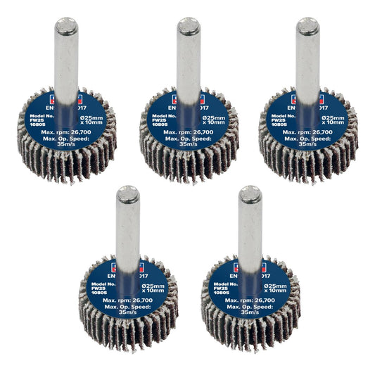 Sealey Flap Wheel �25 x 10mm �6mm Shaft 80Grit - Pack of 5 FW2510805