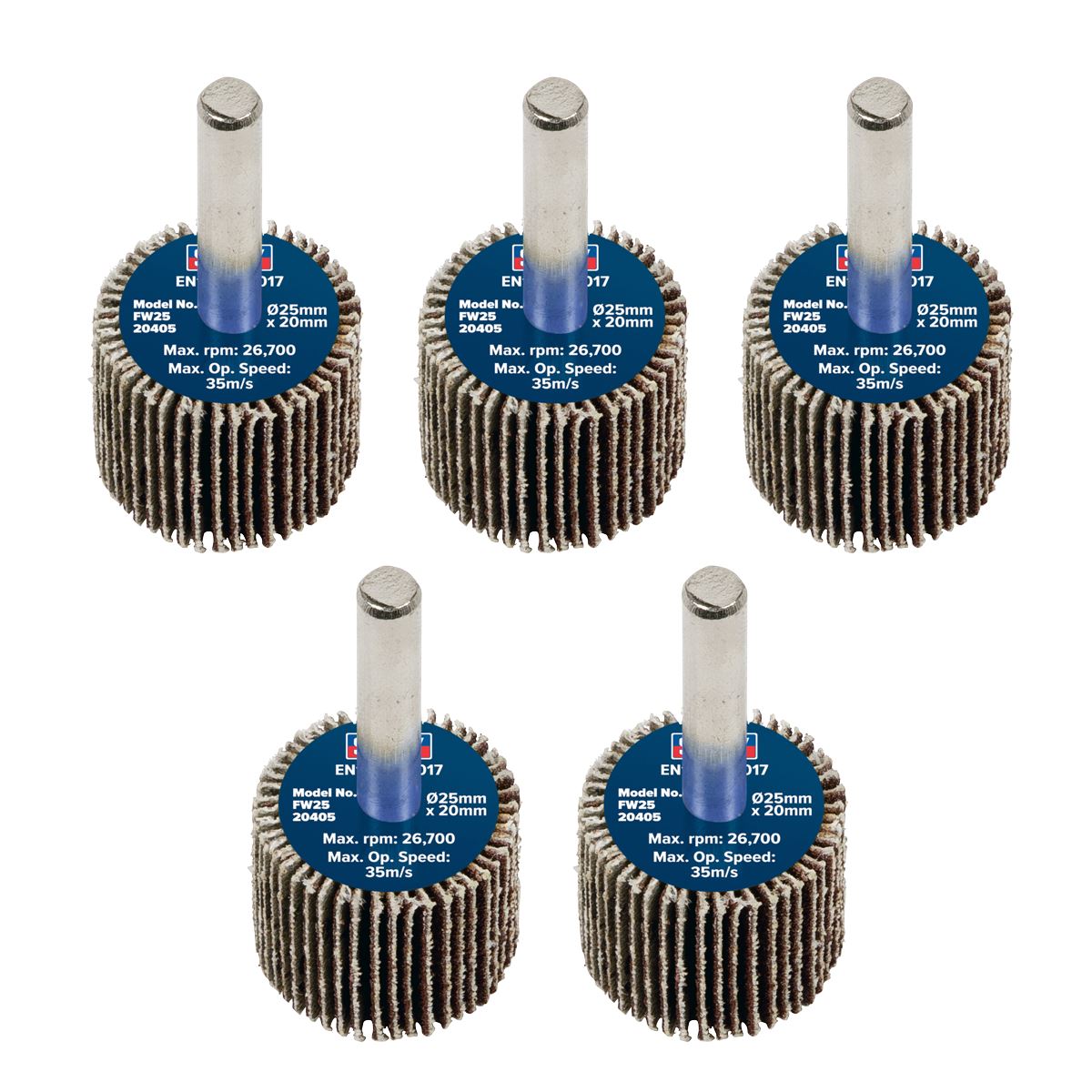 Sealey Flap Wheel �25 x 20mm �6mm Shaft 40Grit - Pack of 5 FW2520405