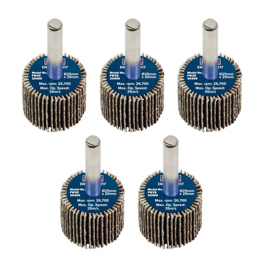 Sealey Flap Wheel �25 x 20mm �6mm Shaft 40Grit - Pack of 5 FW2520405