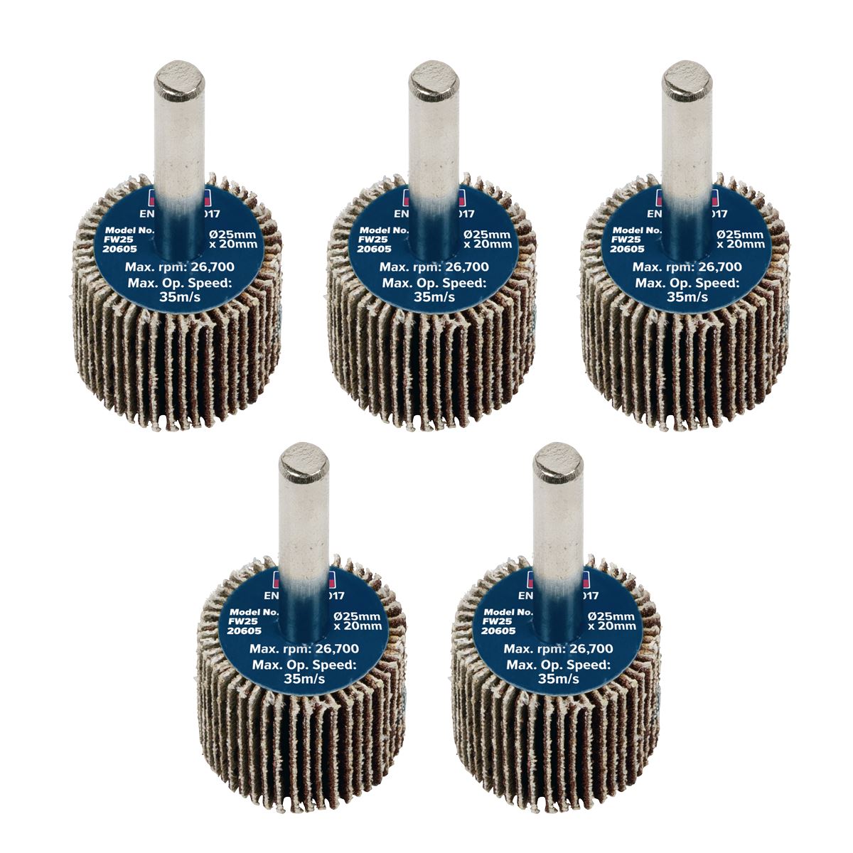 Sealey Flap Wheel �25 x 20mm �6mm Shaft 60Grit - Pack of 5 FW2520605