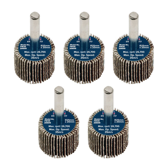 Sealey Flap Wheel �25 x 20mm �6mm Shaft 60Grit - Pack of 5 FW2520605