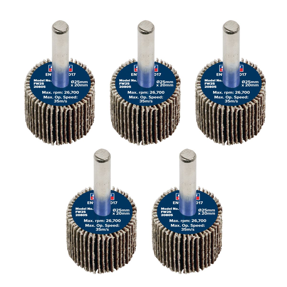 Sealey Flap Wheel �25 x 20mm 80Grit �6mm Shaft - Pack of 5 FW2520805