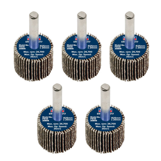 Sealey Flap Wheel �25 x 20mm 80Grit �6mm Shaft - Pack of 5 FW2520805