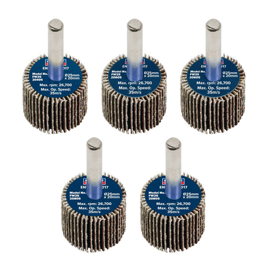 Sealey Flap Wheel �25 x 20mm �6mm Shaft Assorted Grit - Pack of 5 FW2520ASS