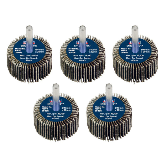 Sealey Flap Wheel �40 x 20mm 40Grit �6mm Shaft - Pack of 5 FW4020405