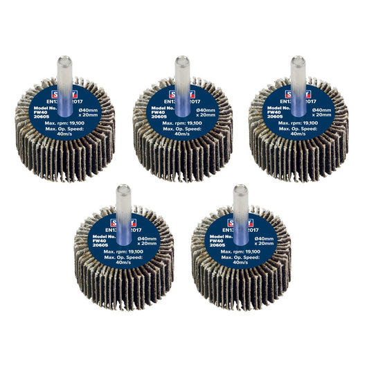 Sealey Flap Wheel �40 x 20mm 60Grit �6mm Shaft - Pack of 5 FW4020605