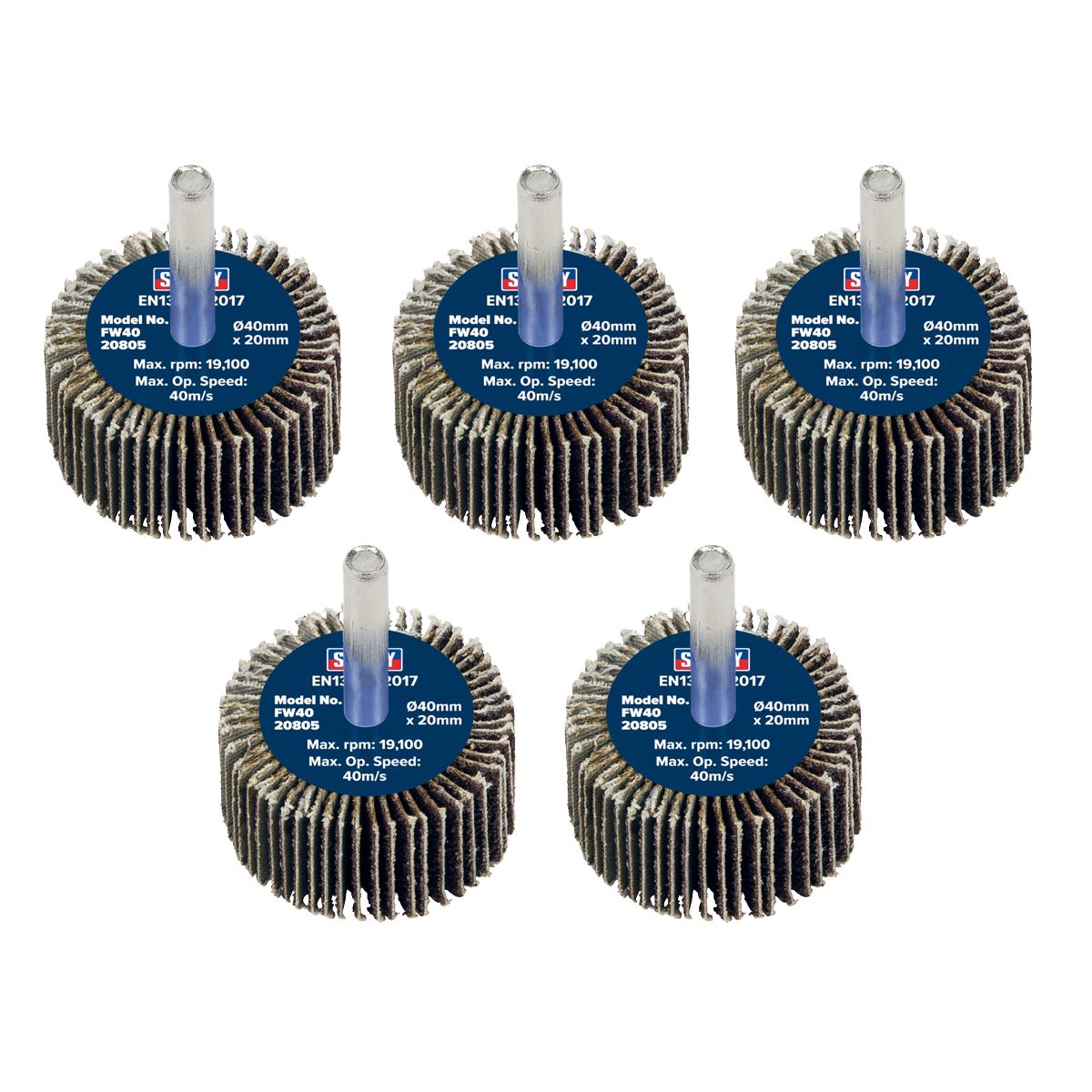 Sealey Flap Wheel �40 x 20mm 80Grit �6mm Shaft - Pack of 5 FW4020805