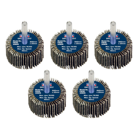 Sealey Flap Wheel �40 x 20mm 80Grit �6mm Shaft - Pack of 5 FW4020805