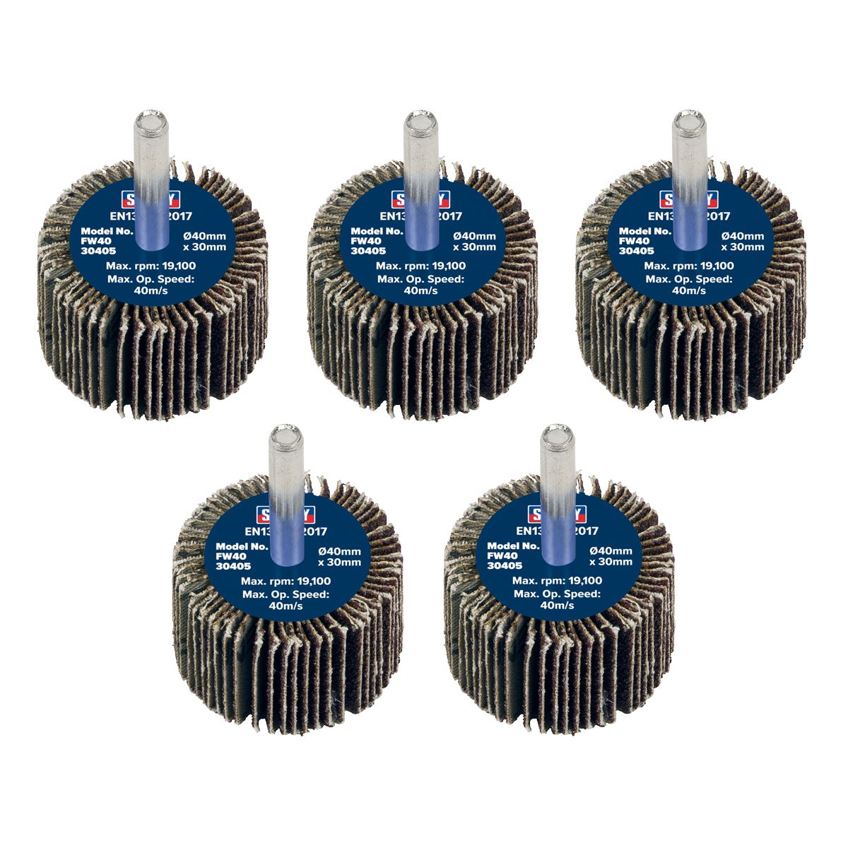 Sealey Flap Wheel �40 x 30mm 40Grit �6mm Shaft - Pack of 5 FW4030405