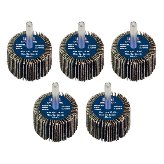 Sealey Flap Wheel �40 x 30mm 40Grit �6mm Shaft - Pack of 5 FW4030405