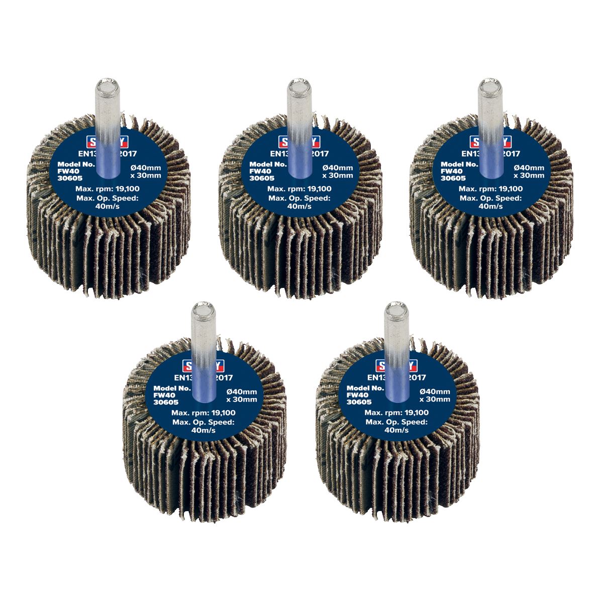Sealey Flap Wheel �40 x 30mm 60Grit �6mm Shaft - Pack of 5 FW4030605