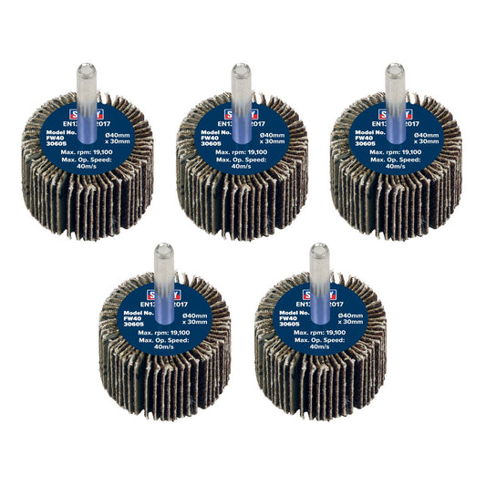 Sealey Flap Wheel �40 x 30mm 60Grit �6mm Shaft - Pack of 5 FW4030605