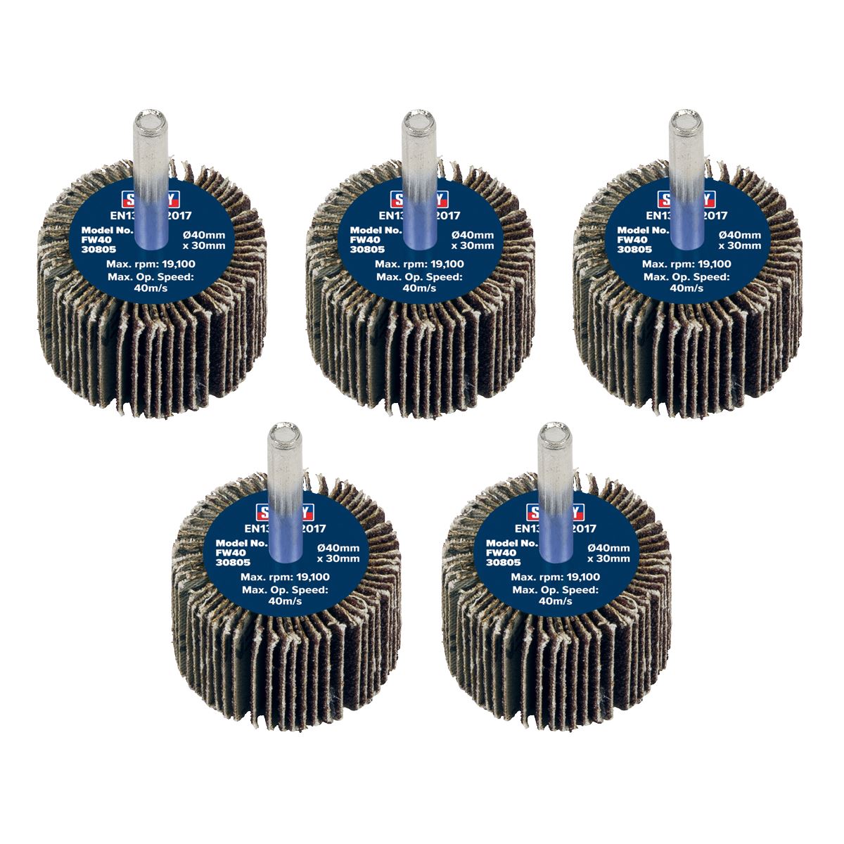 Sealey Flap Wheel �40 x 30mm 80Grit �6mm Shaft - Pack of 5 FW4030805