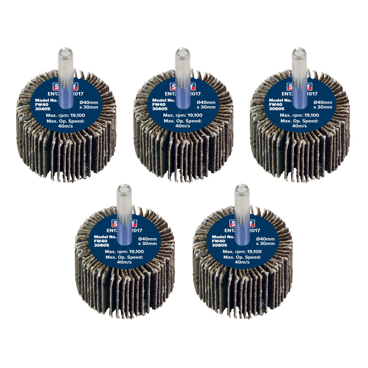 Sealey Flap Wheel �40 x 30mm �6mm Shaft Assorted Grit - Pack of 5 FW4030ASS