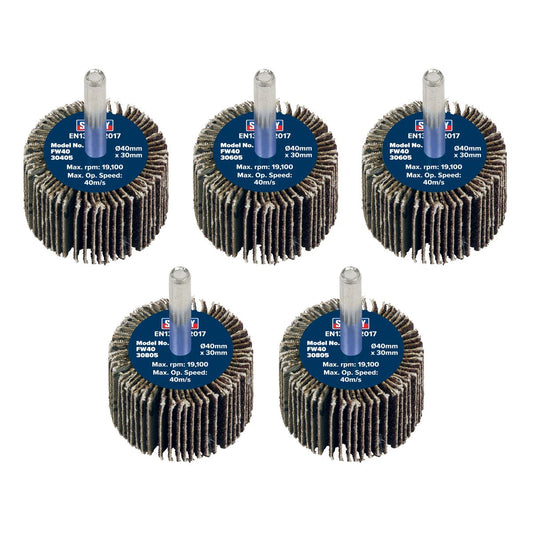 Sealey Flap Wheel �40 x 30mm �6mm Shaft Assorted Grit - Pack of 5 FW4030ASS